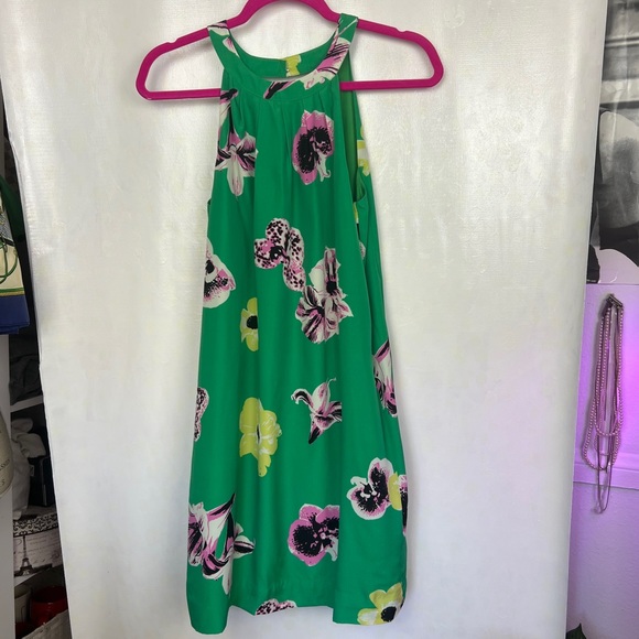 J. Crew high neck green dress mini floral key hole open back sleeveless sz. 4 - Picture 5 of 14